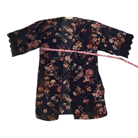 wallflower sheer floral cardigan navy size small - Picture 5 of 5